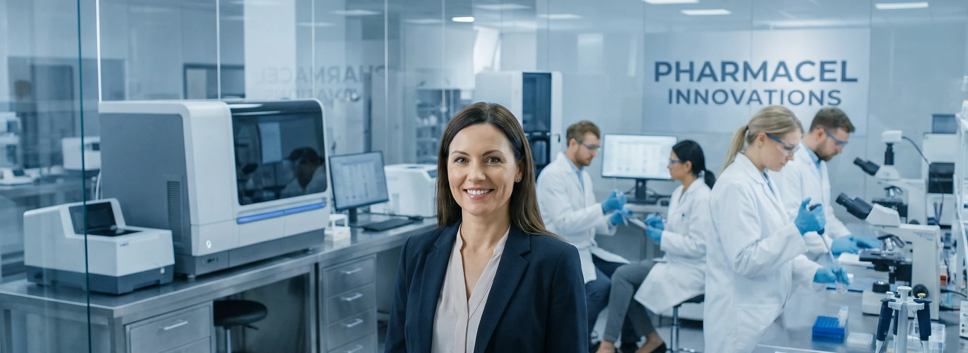 Investigadora en un laboratorio de Life Sciences analizando datos