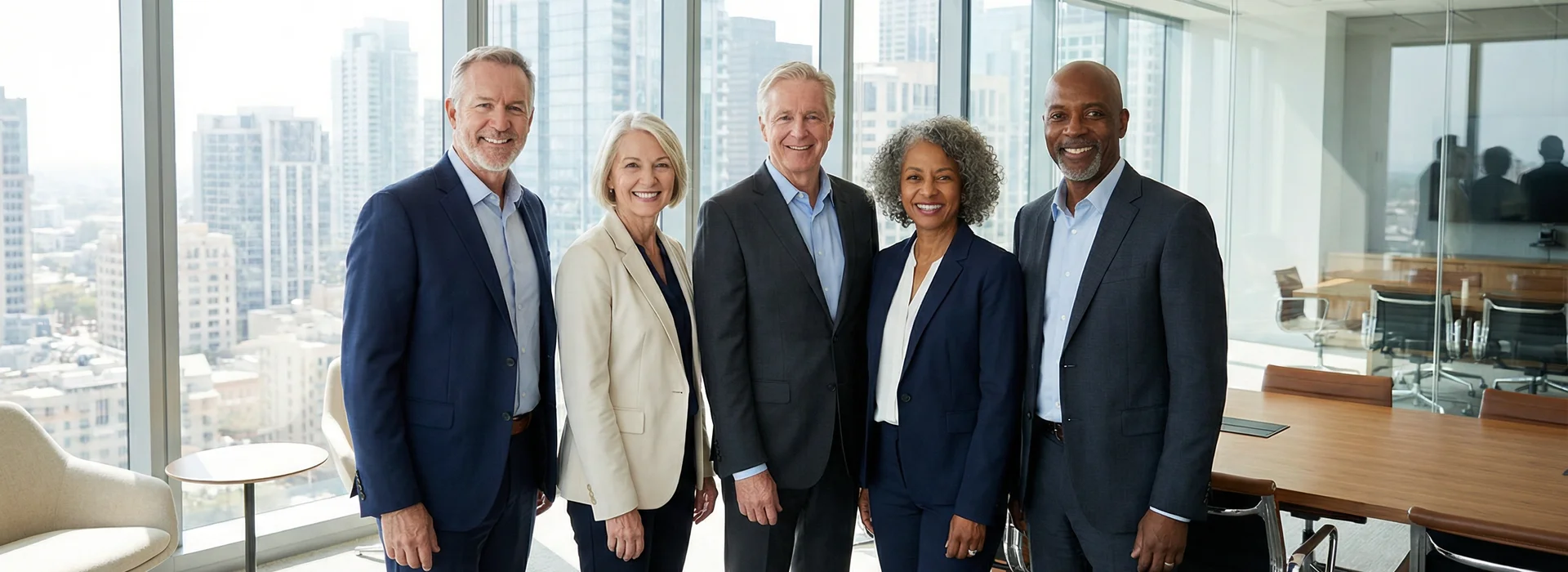 Grupo diverso de ejecutivos senior representando los perfiles directivos más demandados en 2025