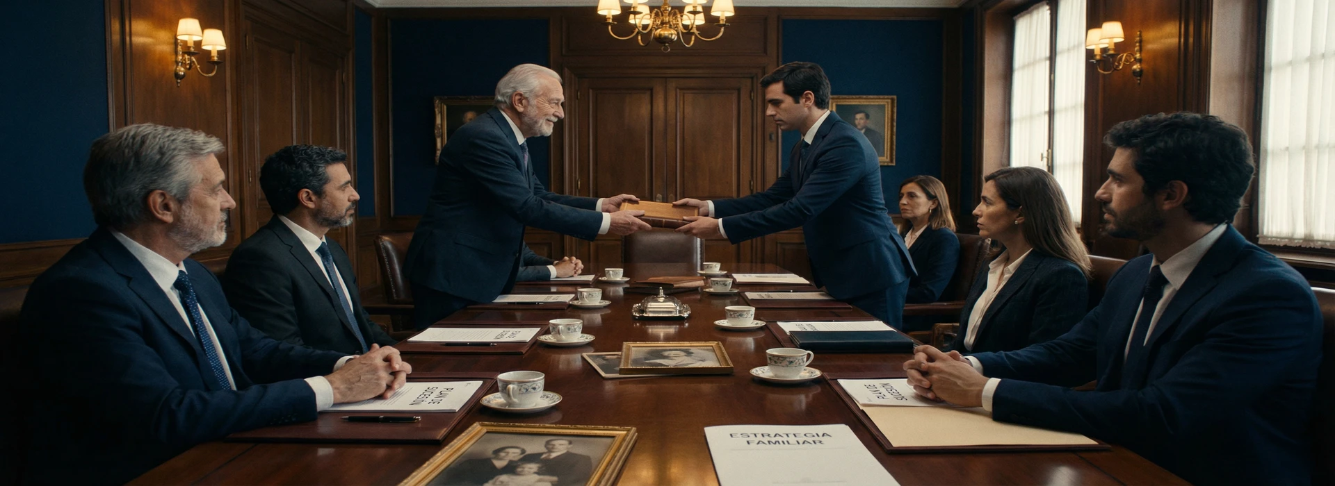 Reunión del consejo de administración discutiendo el plan de sucesión directiva