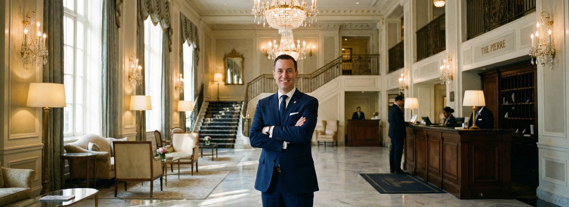 Directivos de cadena hotelera analizando datos de ocupación y revenue