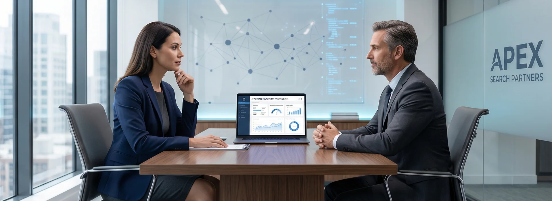 Consulta de executive search con tecnología de IA representando las tendencias en headhunting 2025