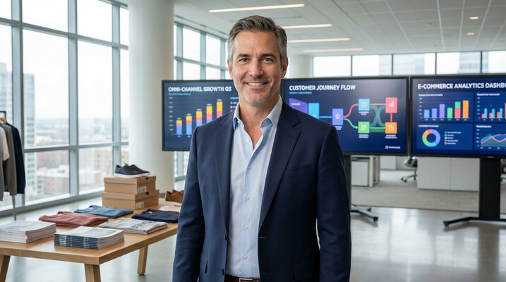 Directiva de Retail analizando datos de cliente en una tienda moderna