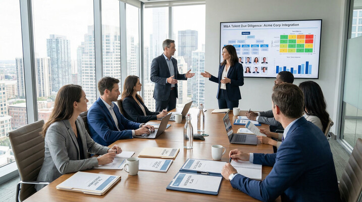 Equipo ejecutivo realizando Talent Due Diligence en proceso de M&A